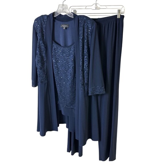 R&M Richards Size 14W  Attached  Shell 2-Piece Suit With Lace Details Navy Blue - Picture 2 of 14